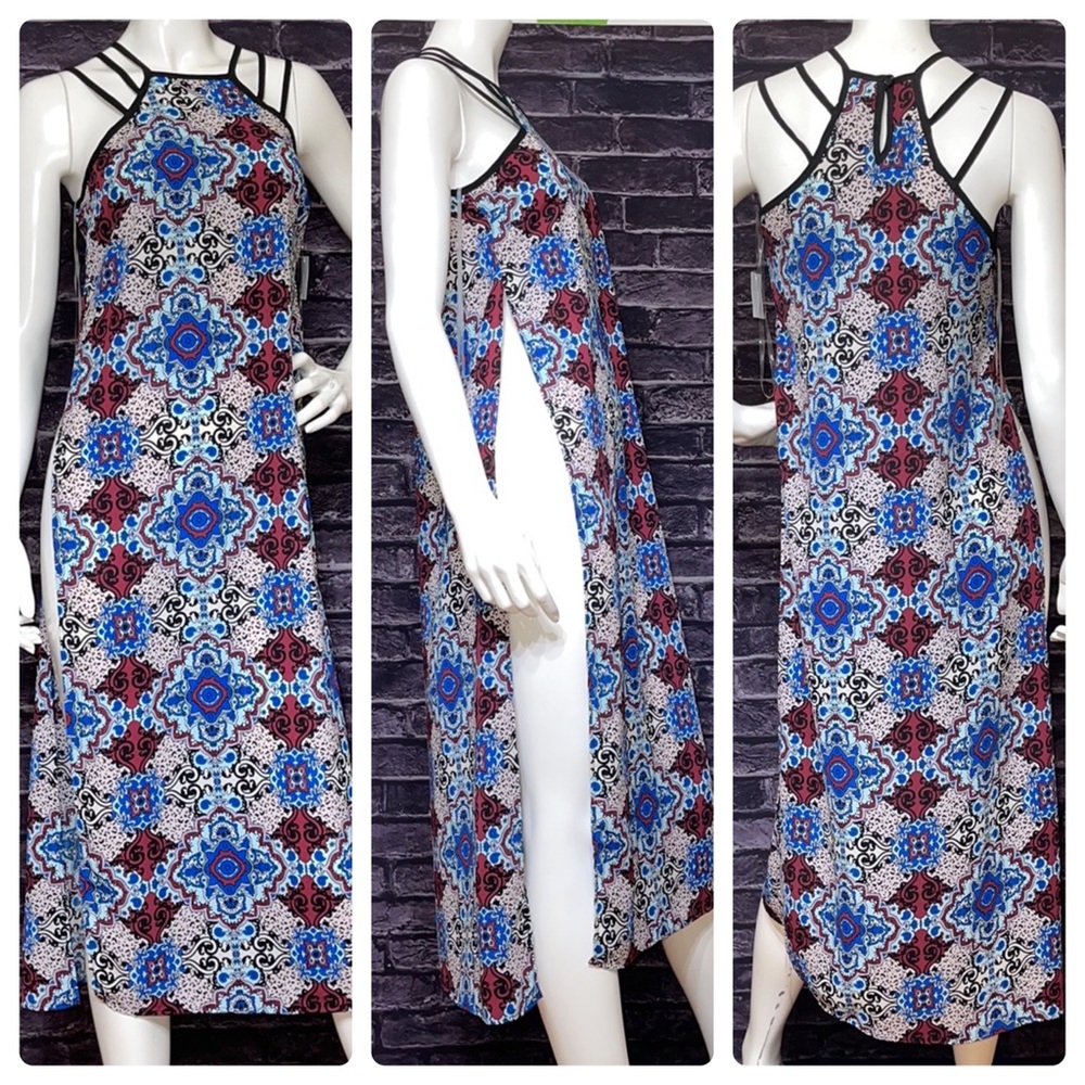 Ornate Print Side Slit Sleeveless Maxi Top XS NWT